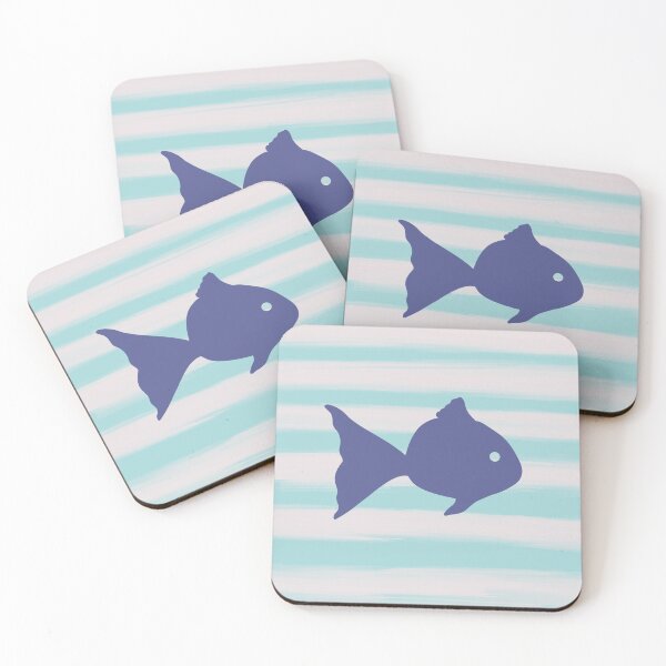 Item preview, Blue fish on pastel stripes designed and sold by CrocoDi.