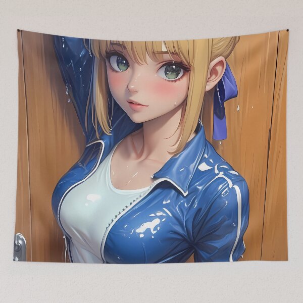 Item preview, Saber Fate Stay Night Blue Jacket Bold Gaze Anime Girl Athletic Vibe designed and sold by mildaclairmo.