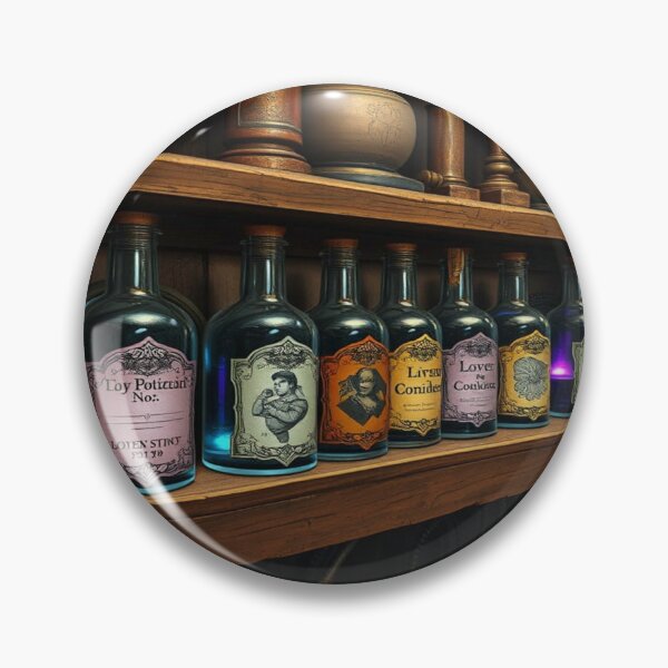 Item preview, Secret Alchemist's Chamber - A shelf full of magic potions with elaborate, absurd labels and names. designed and sold by FotoworldEdel.