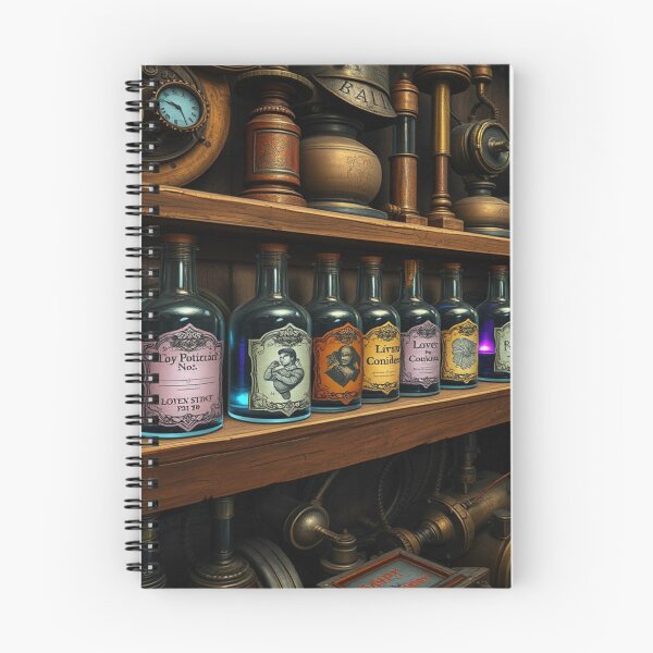 Item preview, Secret Alchemist's Chamber - A shelf full of magic potions with elaborate, absurd labels and names. designed and sold by FotoworldEdel.