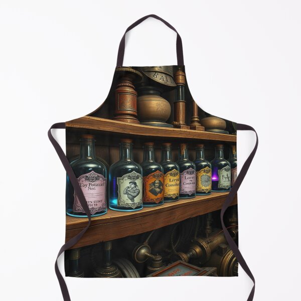 Item preview, Secret Alchemist's Chamber - A shelf full of magic potions with elaborate, absurd labels and names. designed and sold by FotoworldEdel.