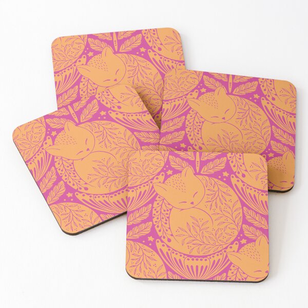 Item preview, Folk cat sleeping in a flower - hot pink and orange designed and sold by OzdeBayer.