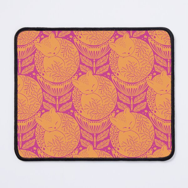 Item preview, Folk cat sleeping in a flower - hot pink and orange designed and sold by OzdeBayer.