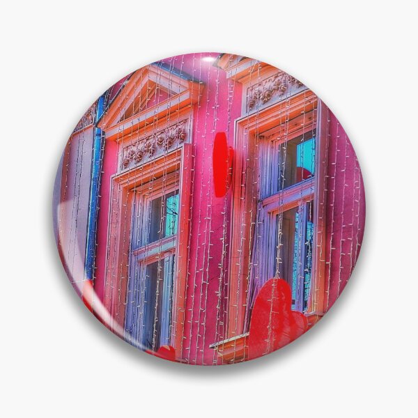 Item preview, Fachada romántica en rojo: decoraciones de corazones en un edificio antiguo designed and sold by Faruk Kalkan Travel Gallery.