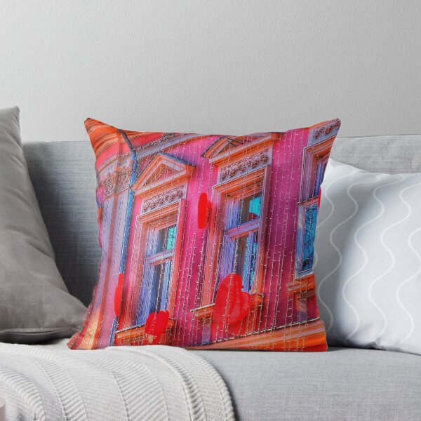 Item preview, Romantic Facade in Red – Heart Decorations on Vintage Building designed and sold by Faruk Kalkan Travel Gallery.