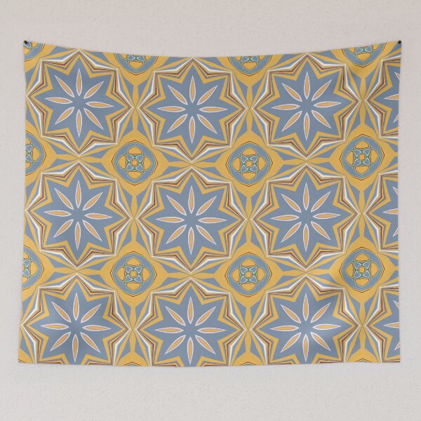 Item preview, Patrón geométrico vibrante de estrellas en tonos azul, amarillo y naranja designed and sold by Zilpa’s Prints.