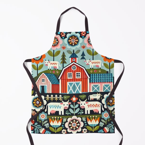 Item preview, Scandinavian Folk Art Red Barn and Cows Farm Scene by heidiannemorris © designed and sold by FOLK ART FUSION by heidiannemorris.