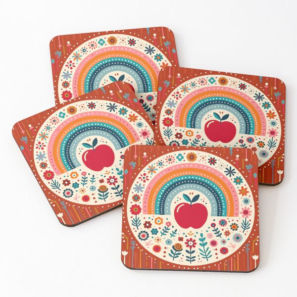 Item preview, Scandinavian Folk Art Red Apple and Rainbow by heidiannemorris © designed and sold by FOLK ART FUSION by heidiannemorris.