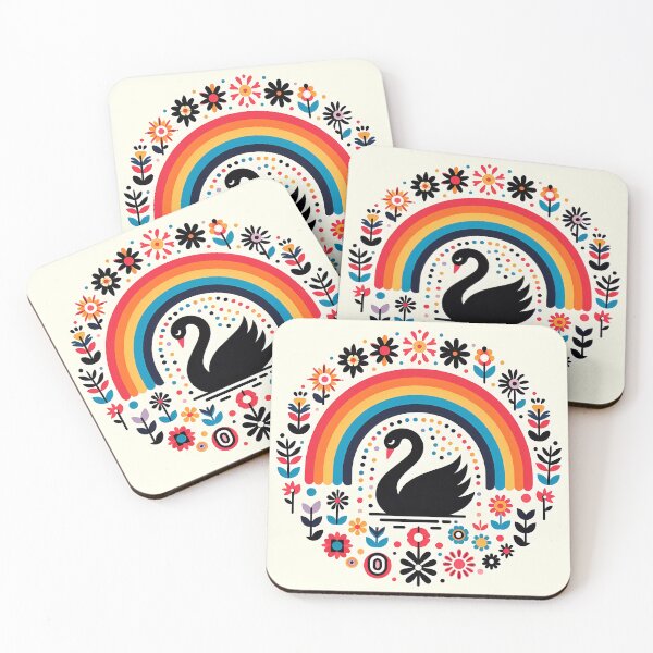 Item preview, Arte popular escandinavo: elegante cisne negro y arcoíris de heidiannemorris © designed and sold by FOLK ART FUSION by heidiannemorris.