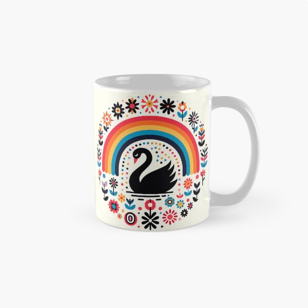 Item preview, Scandinavian Folk Art Graceful Black Swan and Rainbow by heidiannemorris © designed and sold by FOLK ART FUSION by heidiannemorris.