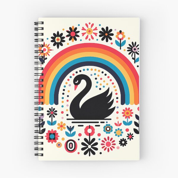 Item preview, Scandinavian Folk Art Graceful Black Swan and Rainbow by heidiannemorris © designed and sold by FOLK ART FUSION.