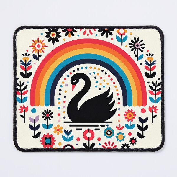 Item preview, Scandinavian Folk Art Graceful Black Swan and Rainbow by heidiannemorris © designed and sold by FOLK ART FUSION by heidiannemorris.