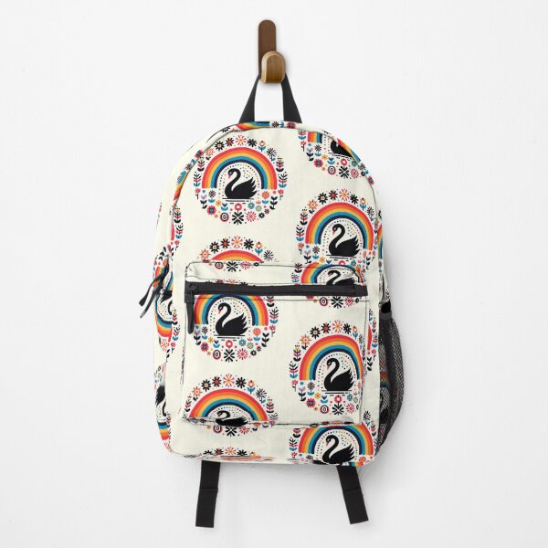 Item preview, Scandinavian Folk Art Graceful Black Swan and Rainbow by heidiannemorris © designed and sold by FOLK ART FUSION by heidiannemorris.