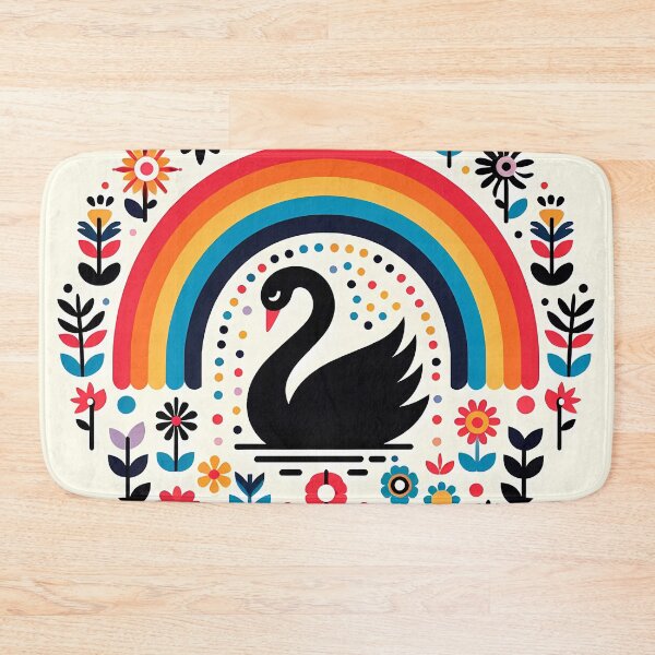 Artikelvorschau, Skandinavische Volkskunst Anmutiger schwarzer Schwan und Regenbogen von heidiannemorris © entworfen und verkauft von FOLK ART FUSION by heidiannemorris.