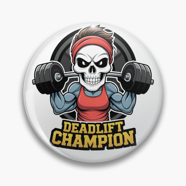 Item preview, Skull character lifting dumbbells with muscle arms and a sweatband, 'Deadlift Champion' gym pun sticker designed and sold by EnigmaVoid.
