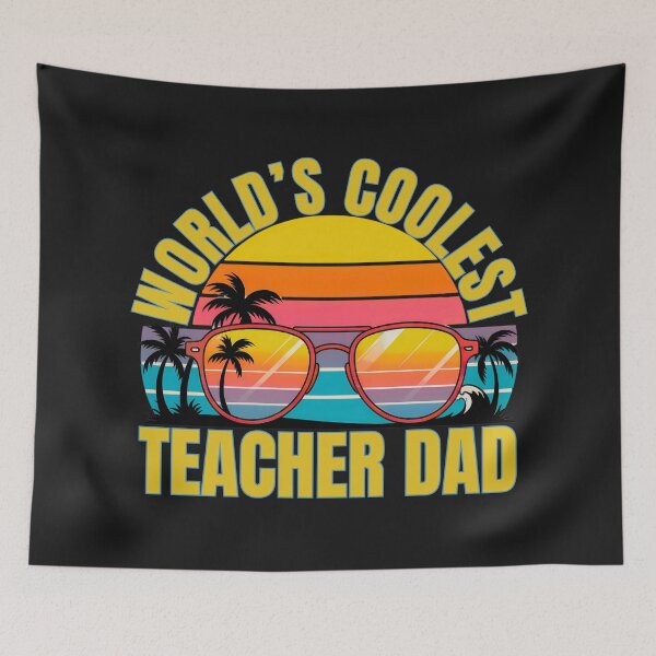 Item preview, World's Coolest Teacher Dad: Retro Sunset, Palm Trees and Sunglasses Artwork For Fun Educator Dads designed and sold by elynne9.