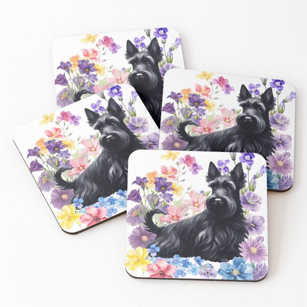 Item preview, Watercolor floral Scottie Dog designed and sold by HappyDogPark.