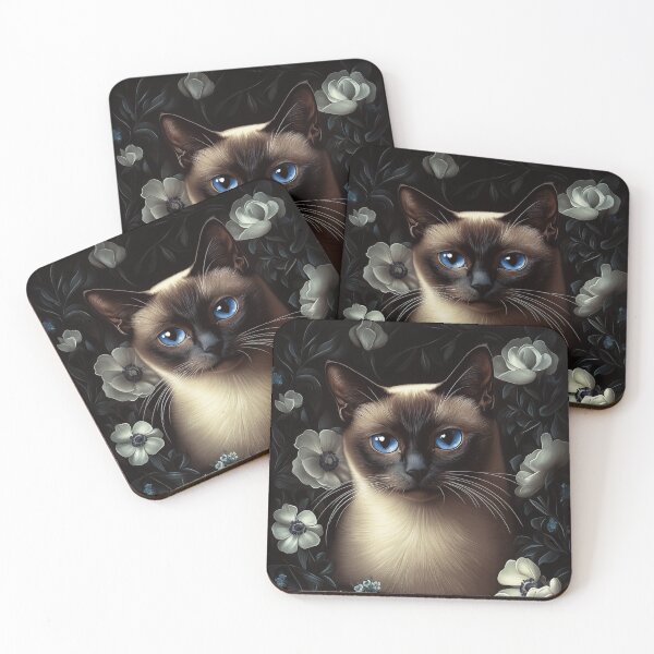 Item preview, Siamese Cat with White Flowers designed and sold by PetsArt.