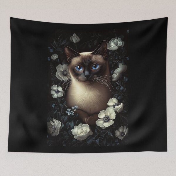 Item preview, Siamese Cat with White Flowers designed and sold by PetsArt.