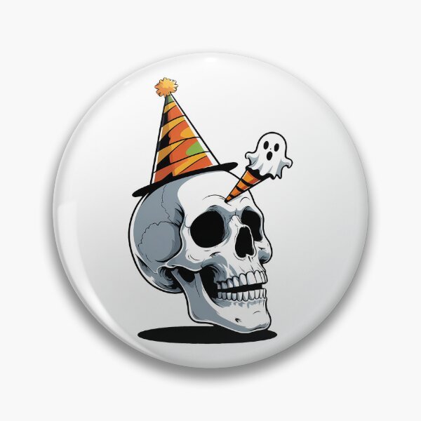 Item preview, Cartoon skull wearing a party hat and blowing a ghost-shaped party horn designed and sold by EnigmaVoid.