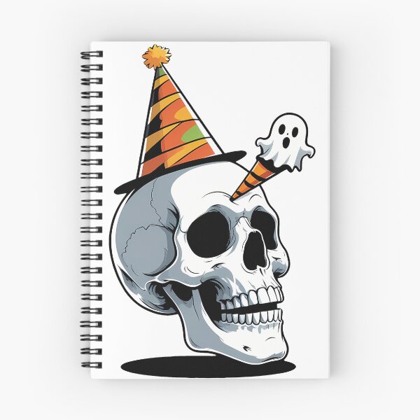 Item preview, Cartoon skull wearing a party hat and blowing a ghost-shaped party horn designed and sold by EnigmaVoid.