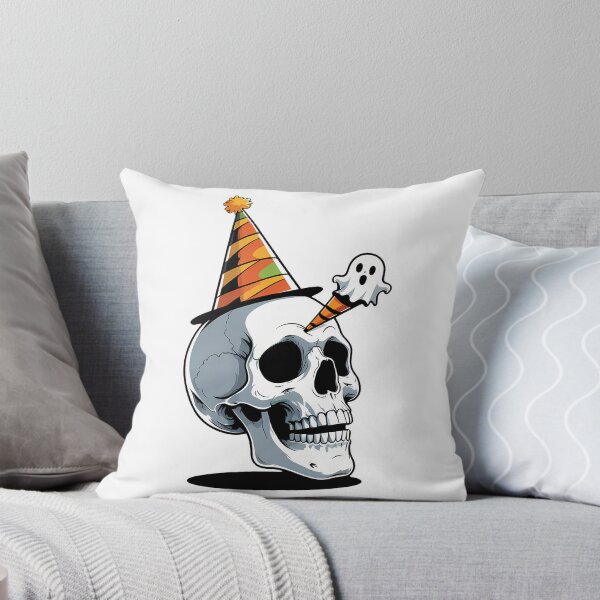 Item preview, Cartoon skull wearing a party hat and blowing a ghost-shaped party horn designed and sold by EnigmaVoid.