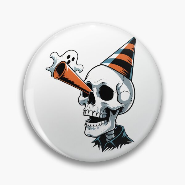 Item preview, Cartoon skull wearing a party hat and blowing a ghost-shaped party horn designed and sold by EnigmaVoid.