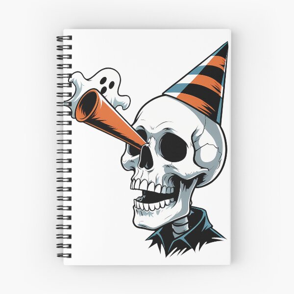 Item preview, Cartoon skull wearing a party hat and blowing a ghost-shaped party horn designed and sold by EnigmaVoid.