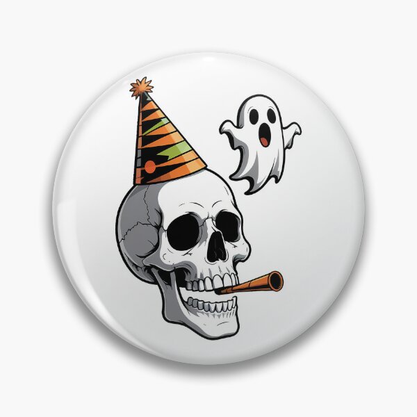 Item preview, Cartoon skull wearing a party hat and blowing a ghost-shaped party horn designed and sold by EnigmaVoid.