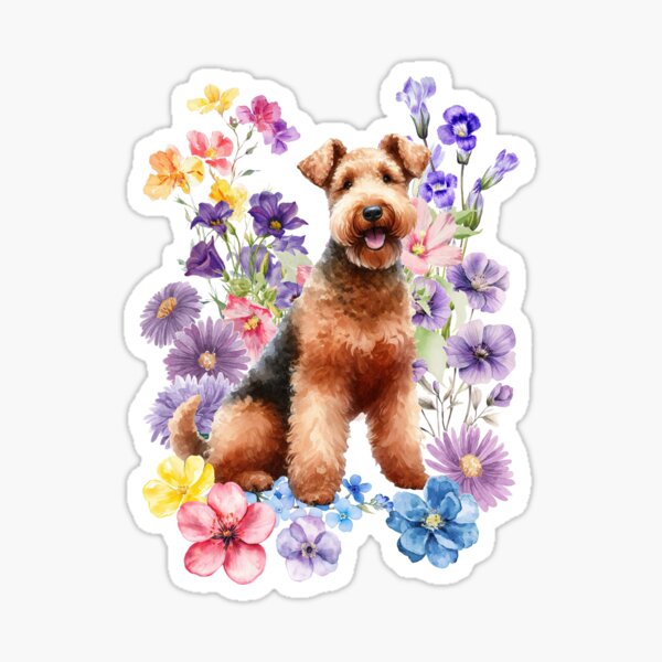 Item preview, Watercolor Floral Airedale Terrier designed and sold by HappyDogPark.