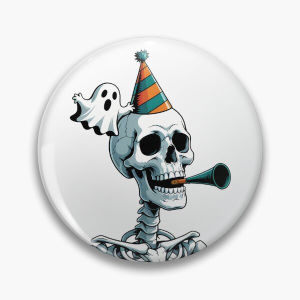 Item preview, Cartoon skull wearing a party hat and blowing a ghost-shaped party horn designed and sold by EnigmaVoid.