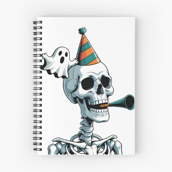 Item preview, Cartoon skull wearing a party hat and blowing a ghost-shaped party horn designed and sold by EnigmaVoid.
