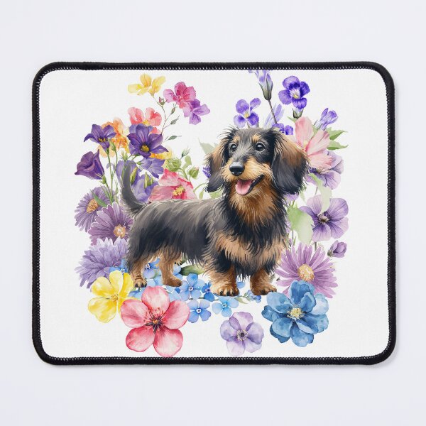 Item preview, Watercolor floral Wire-haired Dachshund designed and sold by HappyDogPark.