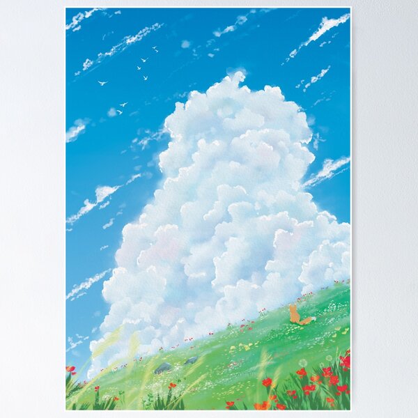 Item preview, Green hill and big cloud in the sky designed and sold by SarahMeyArt.