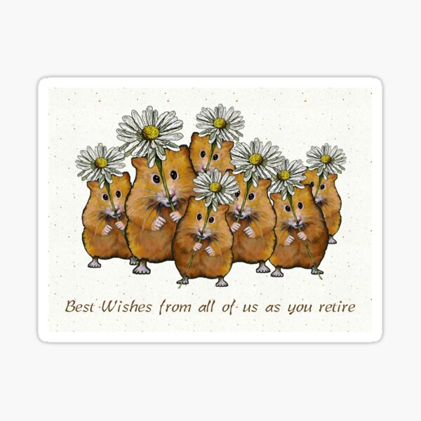 Aperçu de l'œuvre Meilleurs vœux de retraite de la part de nous tous avec une foule de hamsters et de marguerites créée et vendue par JoyfulWhimsy.