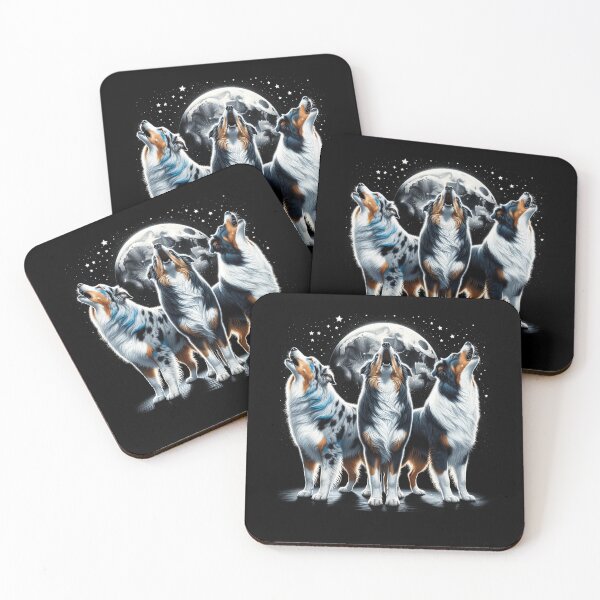 Item preview, Three Australian Shepherds Howling at Moon Like Three Wolves Funny designed and sold by Kimberley King Art  King Art.