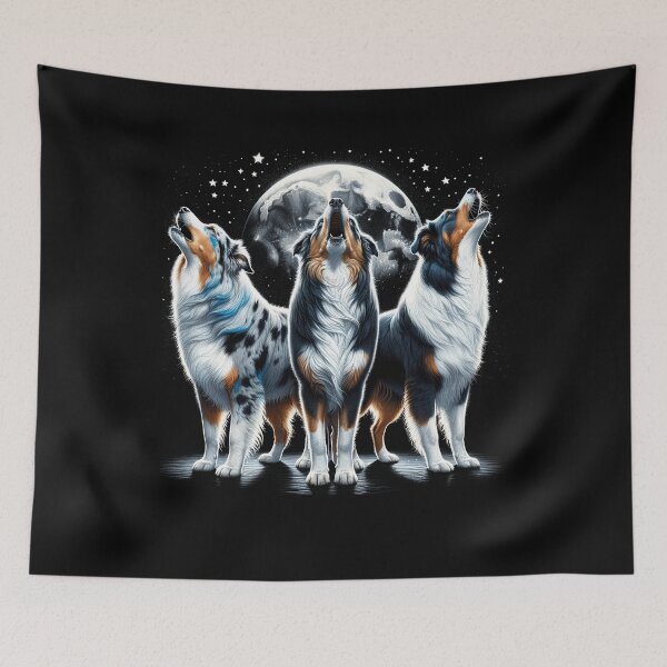 Item preview, Three Australian Shepherds Howling at Moon Like Three Wolves Funny designed and sold by Kimberley King Art  King Art.