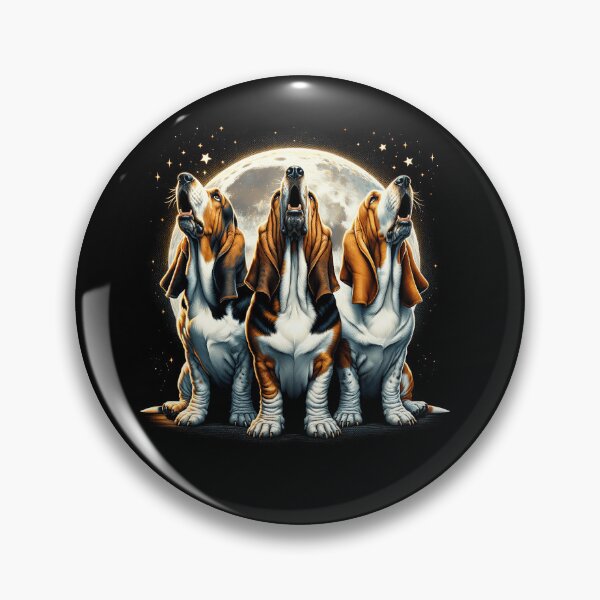 Item preview, Three Basset Hounds Howling at Moon Like Three Wolves Funny designed and sold by Kimberley King Art  King Art.
