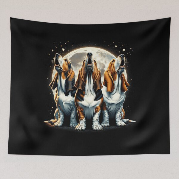 Item preview, Three Basset Hounds Howling at Moon Like Three Wolves Funny designed and sold by Kimberley King Art  King Art.