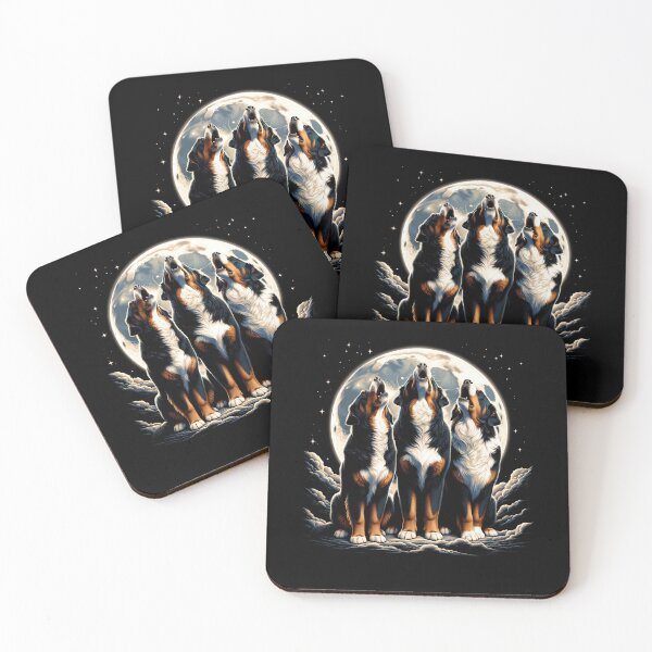 Item preview, Three Bernese Mountain Dogs Howling at Moon Like Three Wolves Funny designed and sold by Kimberley King Art  King Art.