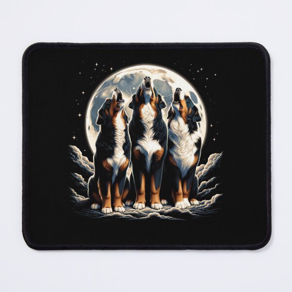 Item preview, Three Bernese Mountain Dogs Howling at Moon Like Three Wolves Funny designed and sold by Kimberley King Art King Art.