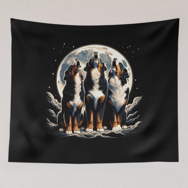 Item preview, Three Bernese Mountain Dogs Howling at Moon Like Three Wolves Funny designed and sold by Kimberley King Art  King Art.