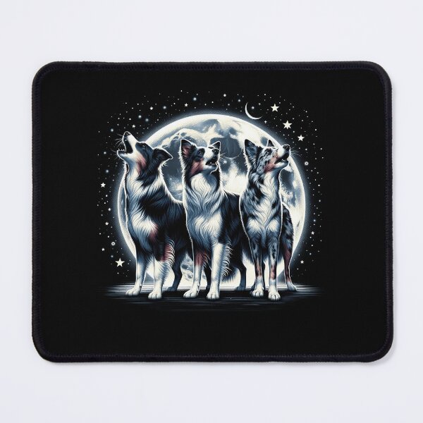 Item preview, Three Border Collies Howling at Moon Like Three Wolves Funny designed and sold by Kimberley King Art  King Art.