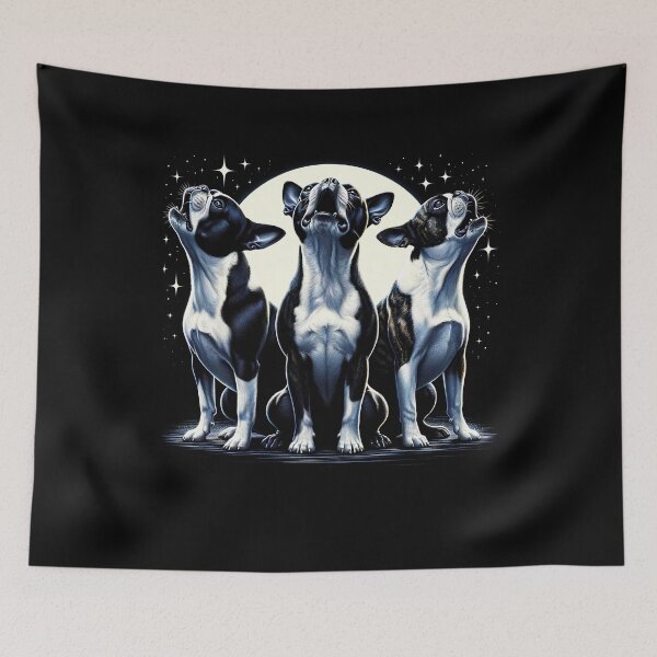 Item preview, Three Boston Terriers Howling at Moon Like Three Wolves Funny designed and sold by Kimberley King Art  King Art.