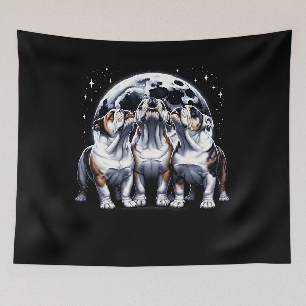 Item preview, Three Bulldogs Howling at Moon Like Three Wolves Funny designed and sold by Kimberley King Art  King Art.