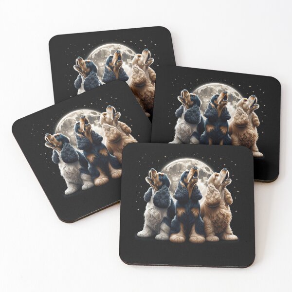 Item preview, Three Cocker Spaniels Howling at Moon Like Three Wolves Funny designed and sold by Kimberley King Art  King Art.