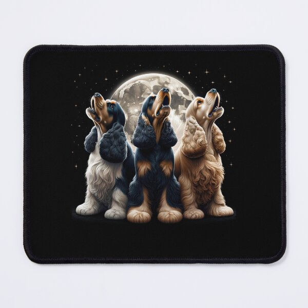 Item preview, Three Cocker Spaniels Howling at Moon Like Three Wolves Funny designed and sold by Kimberley King Art  King Art.