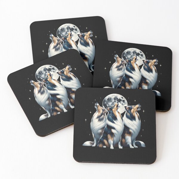 Item preview, Tres collies aullando a la luna como tres lobos Amante divertido designed and sold by Kimberley King Art  King Art.