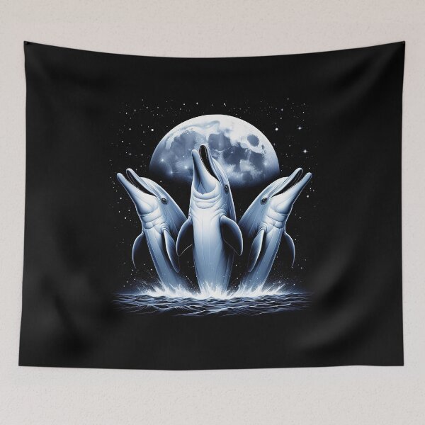 Item preview, Three Dolphins Howling at Moon Like Three Wolves Funny designed and sold by Kimberley King Art  King Art.