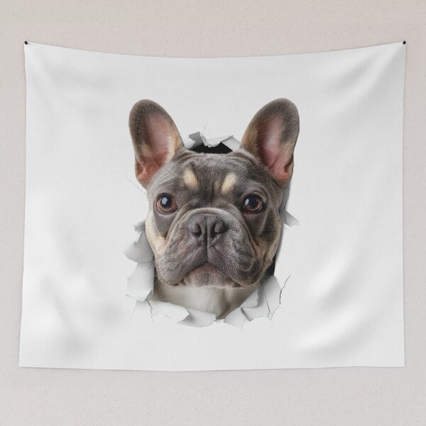 Item preview, Cute French bulldog sticking its head out of the hole in white paper designed and sold by Eakpixx.
